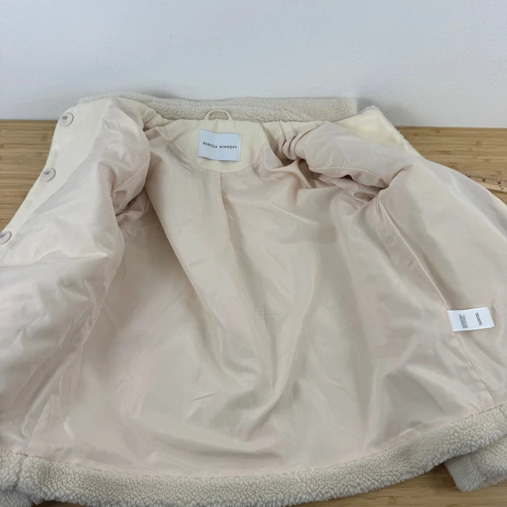 Rebecca Minkoff Sherpa Fleece Teddy Coat Cream Button‎ Front Pockets Women's S